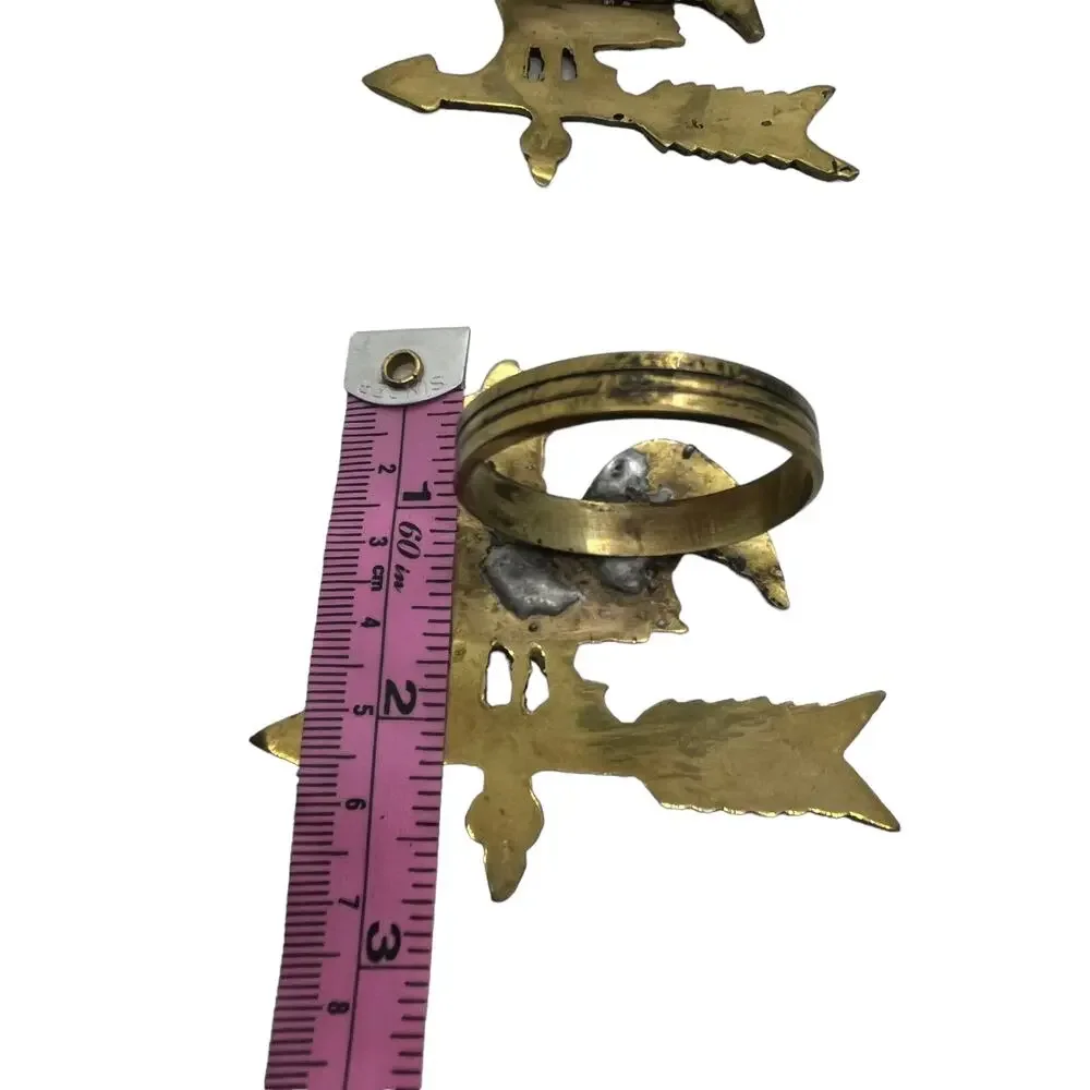 Rooster Napkin Rings Weathervane Brass Tone Set of Four Vintage Repaired Country